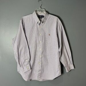 Ralph Lauren Classic Fit Purple Green Striped Button Down Shirt Mens 16.5 32/33